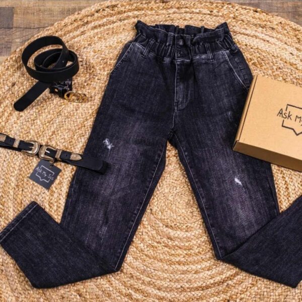 Jean Paperbag Μαύρο με εφέ πλύσης